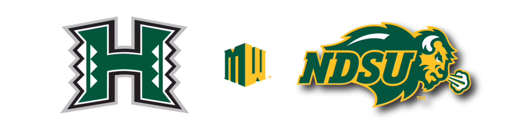 The logos for NDSU, Hawaii, and Mountain West.
