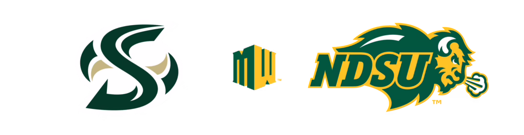 The logos for NDSU, Sacramento State, and Mountain West.